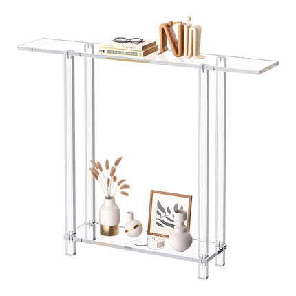 Acrylic Console Table, 2-Tier Narrow Clear Entryway Desk