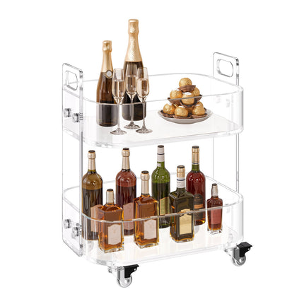 Acrylic Rolling Cart, 2-Tier Clear Side Table, Locking Wheels