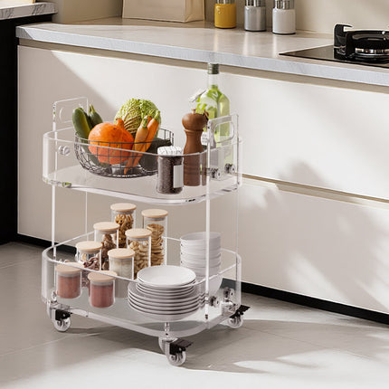 Acrylic Rolling Cart, 2-Tier Clear Side Table, Locking Wheels