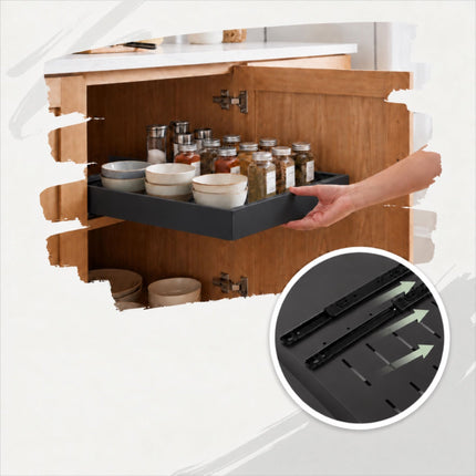 Adhesive Telescopic Drawer for Deep Cabinets, 53 cm Deep, 30 kg Load, Black