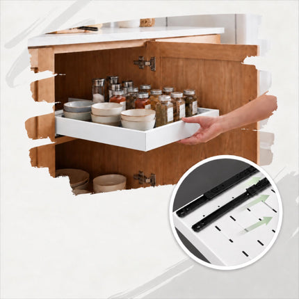 Adhesive Telescopic Drawer for Deep Cabinets, 53 cm Deep, 30 kg Load, White