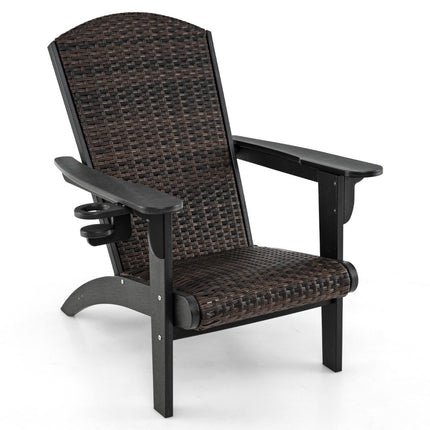 Adirondack kėdė su puodelių laikikliu, HDPE ir rotangas, juoda