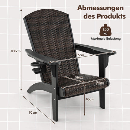 Adirondack kėdė su puodelių laikikliu, HDPE ir rotangas, juoda