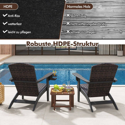 Adirondack kėdė su puodelių laikikliu, HDPE ir rotangas, juoda