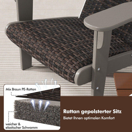 Adirondack kėdė su puodelių laikikliu, HDPE ir rotangas, pilka