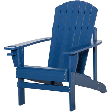 Adirondack sodo kėdė su puodelių laikikliu, sodo gultas, balkono kėdė, masyvi mediena, mėlyna, 97 x 72,5 x 93 cm