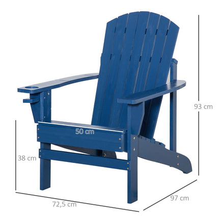 Adirondack sodo kėdė su puodelių laikikliu, sodo gultas, balkono kėdė, masyvi mediena, mėlyna, 97 x 72,5 x 93 cm
