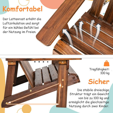 Adirondack vaikiška 2 vietų Adirondack kėdė, pagaminta iš medžio, ruda, 99 x 51 x 56,5 cm