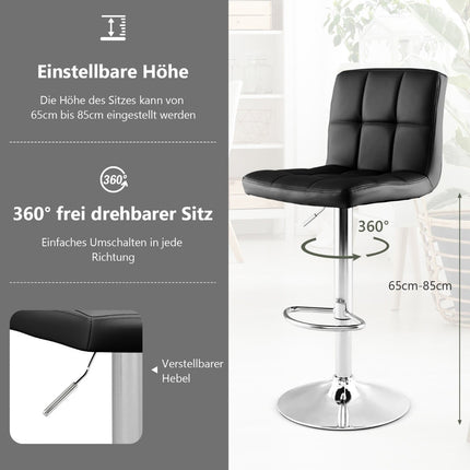 Reguliuojamos 360° pasukamos baro kėdės, 2 vnt. komplektas, juoda oda