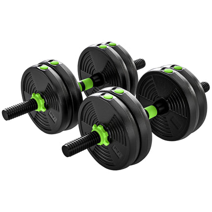 Adjustable 3-in-1 Dumbbell Set 15 kg with Barbell, EZ Curl Bar, Green