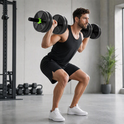 Adjustable 3-in-1 Dumbbell Set 15 kg with Barbell, EZ Curl Bar, Green