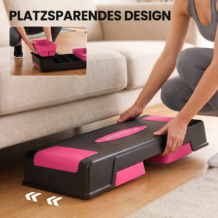 Reguliuojama aerobikos laiptelių platforma, 3 aukščiai, juoda/rožinė