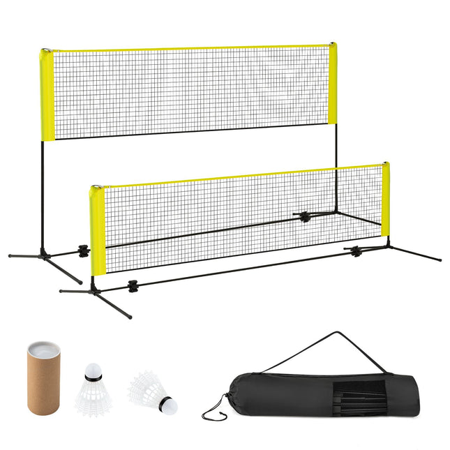 Reguliuojamo badmintono tinklo komplektas su stovu, plunksninėmis lazdomis, krepšiu