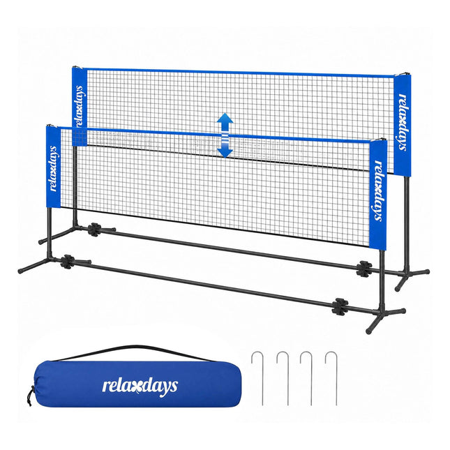 Reguliuojamas badmintono tinklas su stovu, 400 cm, mėlynas