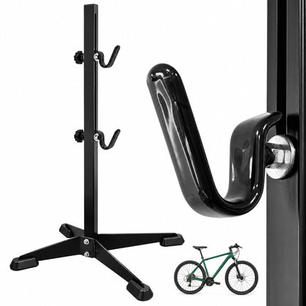 Adjustable Bike Stand with Rubber-Coated Hooks, Freestanding, Black, Iron