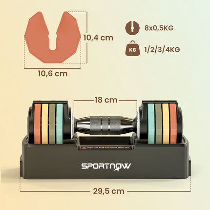 Reguliuojamo svorio hantelių rinkinys 1-5 kg su greito pasirinkimo rankena