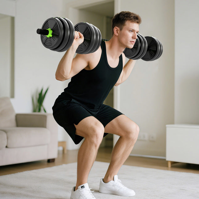 Reguliuojamo svorio hantelių rinkinys 20 kg - 3 viename namų sporto įranga