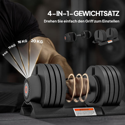 Adjustable Dumbbell Set, 6–20 kg with Non-Slip Grip