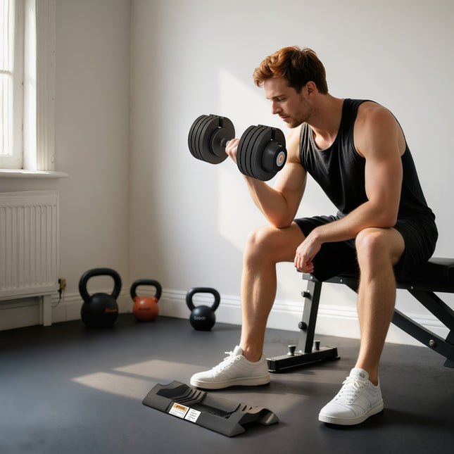 Reguliuojamo svorio hantelių rinkinys - 7-24 kg, neslystanti rankena