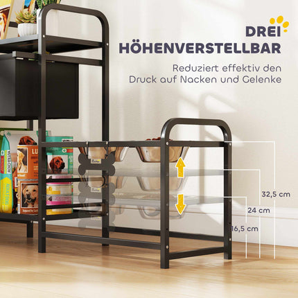 Reguliuojamas pakeltas šunų dubenėlių stovas su saugykla, 2 x 800 ml