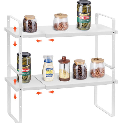 Adjustable Expandable 2-Tier Cabinet Shelf Organizer, White