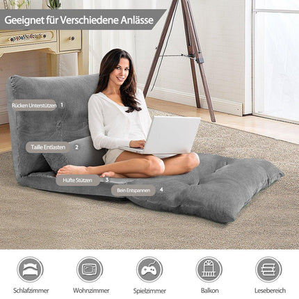 Reguliuojama grindų sofa, 6 atlošiamos pozicijos, 178x98x18 cm, pilka
