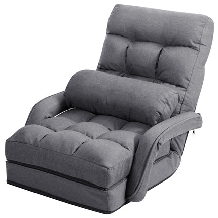 Reguliuojama grindų sofa-lova su atlošiamu atlošu, pilka