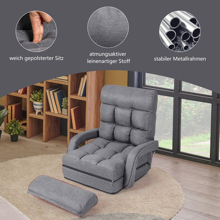 Reguliuojama grindų sofa-lova su atlošiamu atlošu, pilka