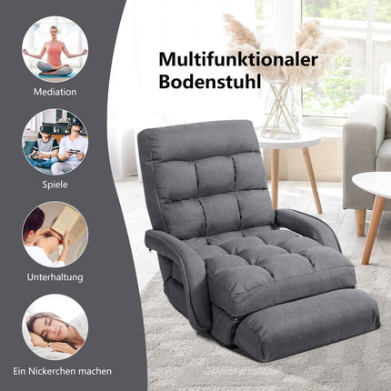 Reguliuojama grindų sofa-lova su atlošiamu atlošu, pilka