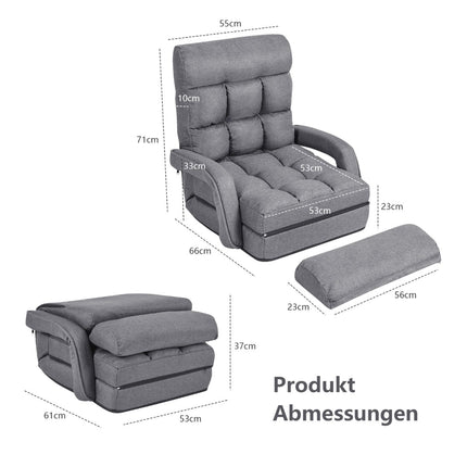 Reguliuojama grindų sofa-lova su atlošiamu atlošu, pilka