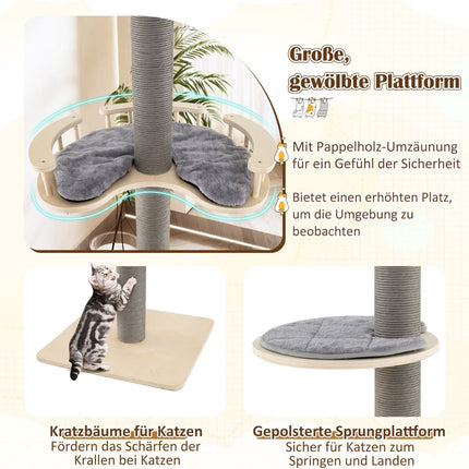 Reguliuojamas katėms skirtas dresuotojas nuo grindų iki lubų, 236-271 cm, pilkas