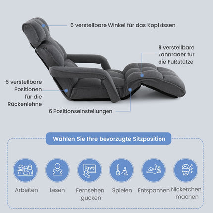 Reguliuojama sulankstoma sofa-lova, tamsiai pilka, 6 padėtys