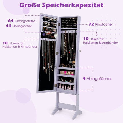 Reguliuojama papuošalų spintelė su viso ilgio veidrodžiu, violetinė