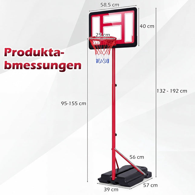 Reguliuojamas vaikiškas krepšinio lankas 95-155 cm su užpildomu pagrindu