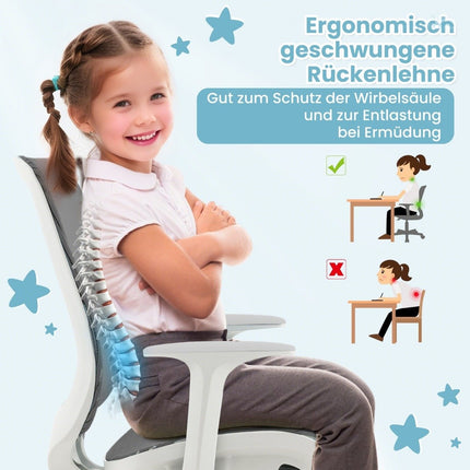 Reguliuojama vaikiška stalo kėdė su sėdynės stabdžiu, ergonomiška, pilka