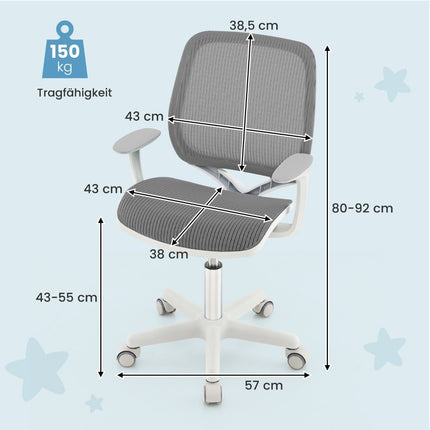Reguliuojama vaikiška stalo kėdė su sėdynės stabdžiu, ergonomiška, pilka