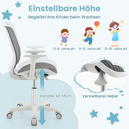 Reguliuojama vaikiška stalo kėdė su sėdynės stabdžiu, ergonomiška, pilka