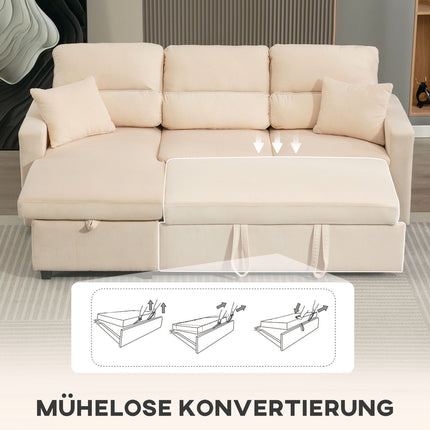 Reguliuojama L formos sofa-lova su daiktadėže, smėlio spalvos