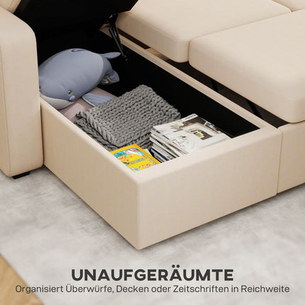 Reguliuojama L formos sofa-lova su daiktadėže, smėlio spalvos