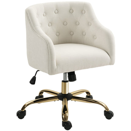 Adjustable Linen-Style Office Chair, Beige with Gold Legs