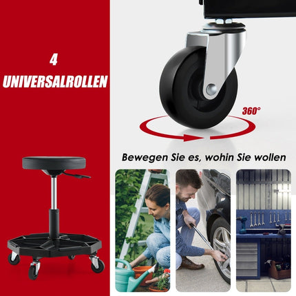Reguliuojama mechaniko kėdė su įrankių dėklu, 150 kg keliamoji galia