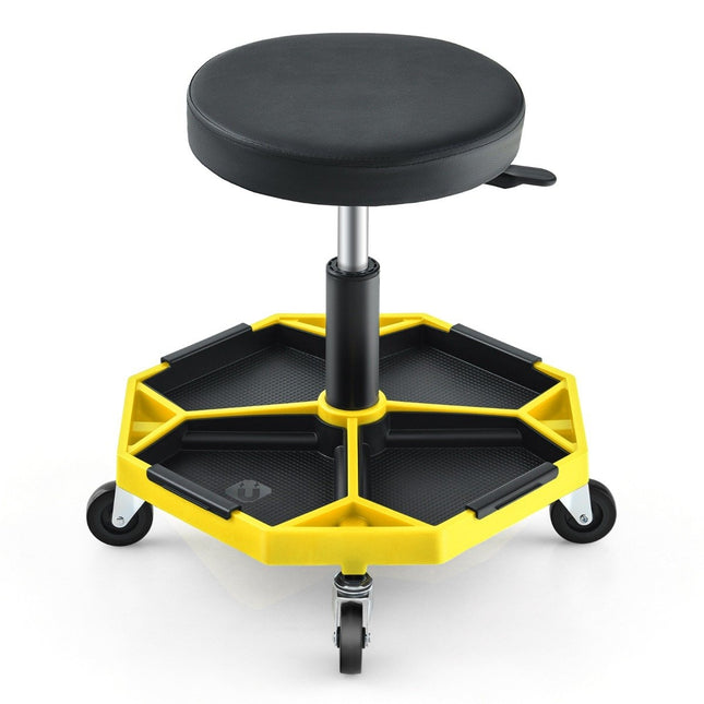 Reguliuojama mechaniko kėdė su padėklu, 150 kg keliamoji galia, geltona