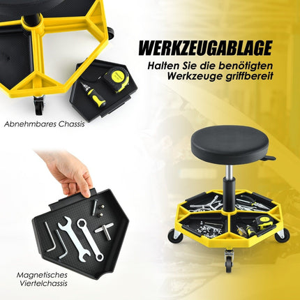 Reguliuojama mechaniko kėdė su padėklu, 150 kg keliamoji galia, geltona