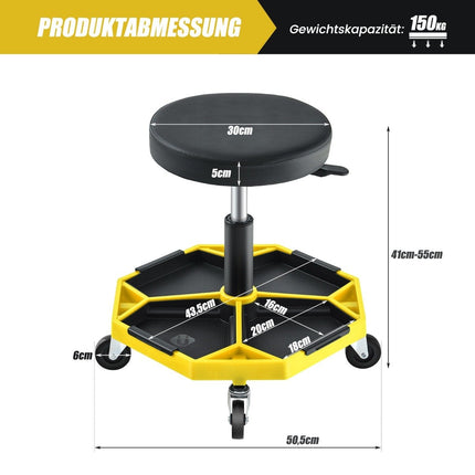 Reguliuojama mechaniko kėdė su padėklu, 150 kg keliamoji galia, geltona