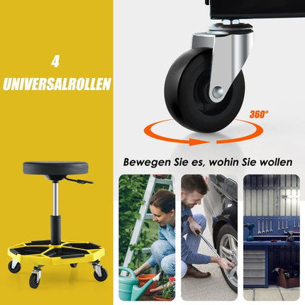 Reguliuojama mechaniko kėdė su padėklu, 150 kg keliamoji galia, geltona