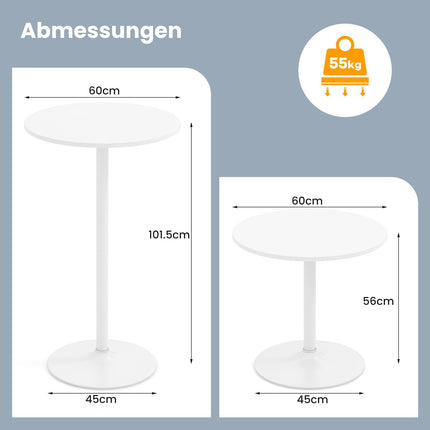 Reguliuojamas apvalus bistro stalas - 2 aukščiai, 60 cm, baltas
