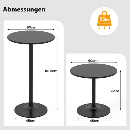 Reguliuojamas apvalus bistro stalas - 60 cm, juodas, 2 aukščiai