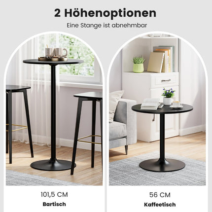 Reguliuojamas apvalus bistro stalas - 60 cm, juodas, 2 aukščiai