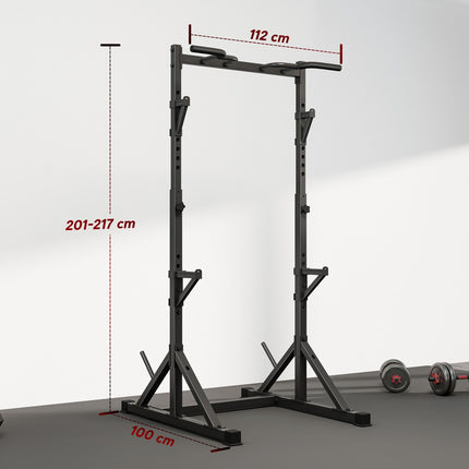 Reguliuojamas pritūpimų stovas su prisitraukimų strypu, 200 kg, juodas