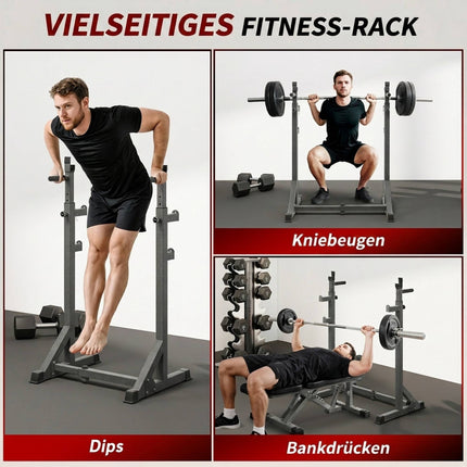 Adjustable Squat Rack with Safety Locks, Up to 150 kg, Steel, Black